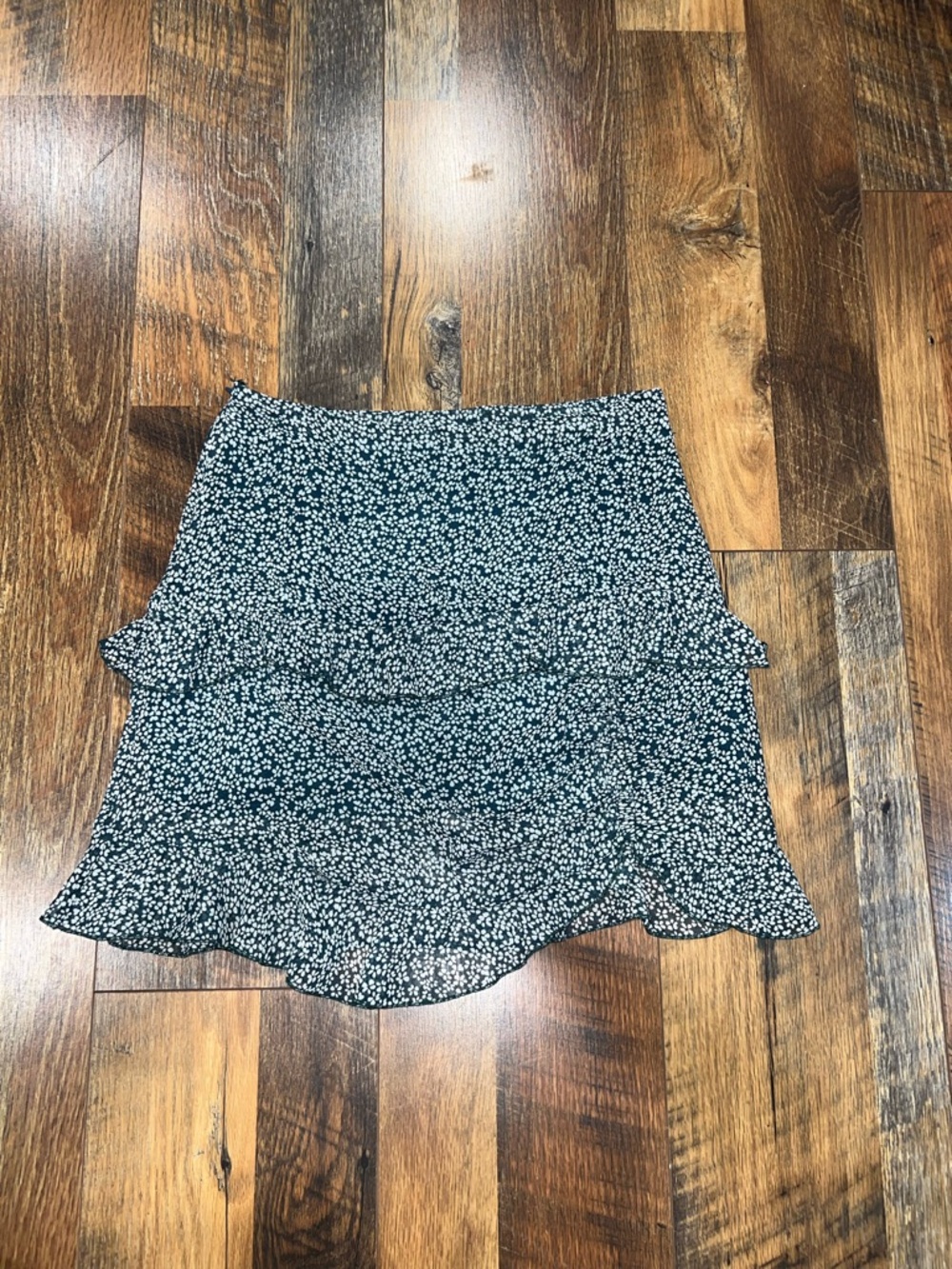 Black Floral Tiered Ruffle Mini Skirt